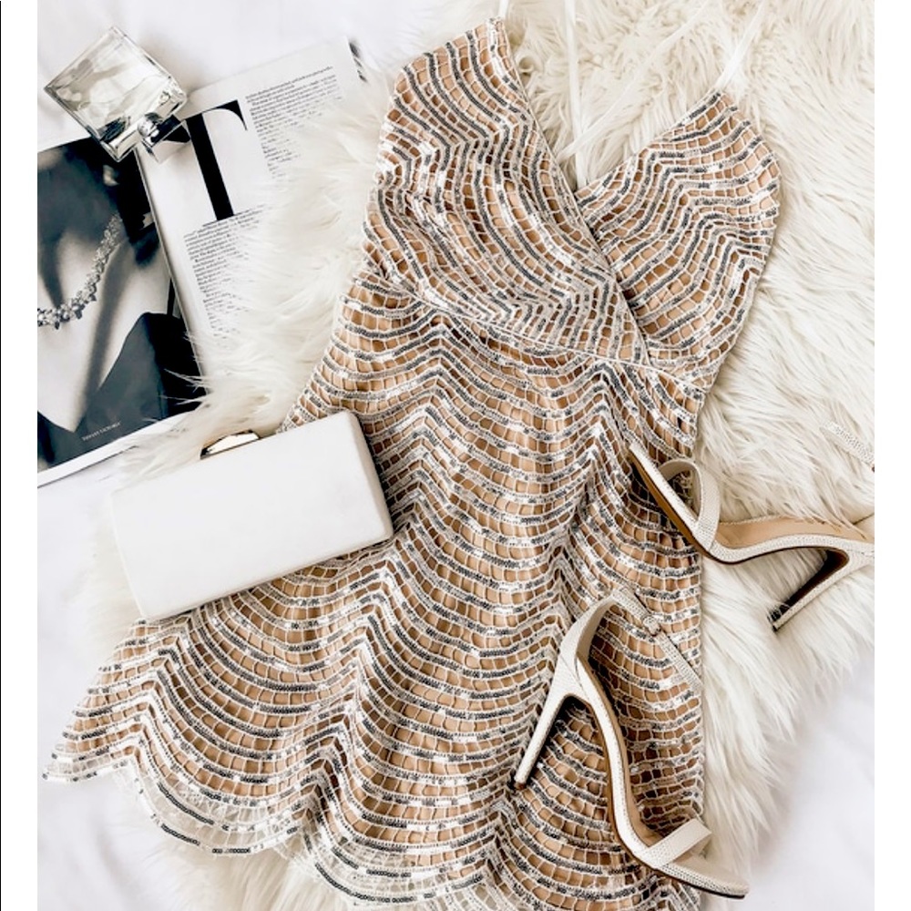 Lulus Lele white and silver sequin dress XL